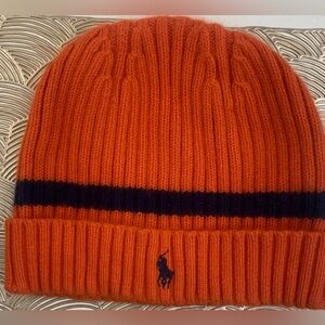 Ralph Lauren Orange and Navy Knit Skull Cap Bennie Hat